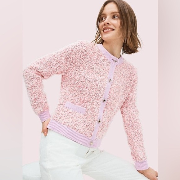 Kate Spade Pink Button Down Knit Cardigan with Clear Spade Buttons - Picture 2 of 10